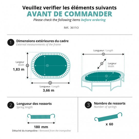 Toile de saut Ovalie 360 – 60 ressorts 180 mm